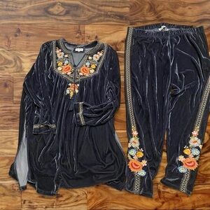 Embroidered Velvet Pajama Set